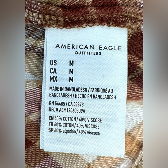 Women’s American Eagle Cozy Cabin Cropped Flannel Brown Elbow Patch Sz M - Picture 7 of 7